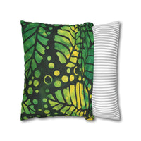 Green and Yellow Batik Leaves Pillowcase