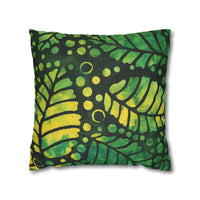 Green and Yellow Batik Leaves Pillowcase