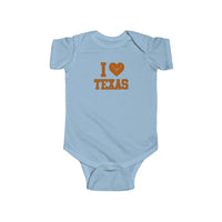 I Heart Texas with Longhorn Bull Baby Onesie Infant Toddler Bodysuit for Boys or Girls